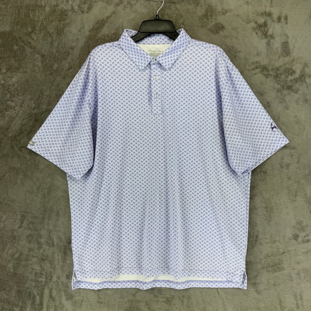 Straight Down Mens Performance Golf Polo Shirt XXL Purple White Geometric Wave